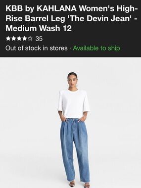 Kbb:women high rise barrel leg : Devin  Jean  Med Wash Blue Denim Jeans with Tag